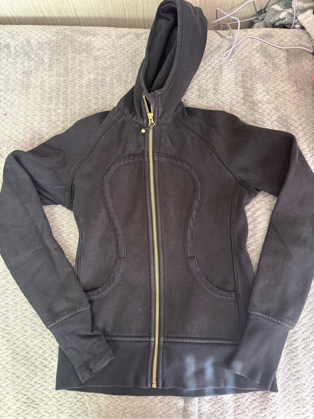 lululemon athletica Black Hooded Full-Zip Jacket with Gold Zipper
